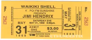 1 1969 JIMI HENDRIX UNUSED FULL TICKET WAIKIKI HAWAII YELLOW laminated reprint - Picture 1 of 1