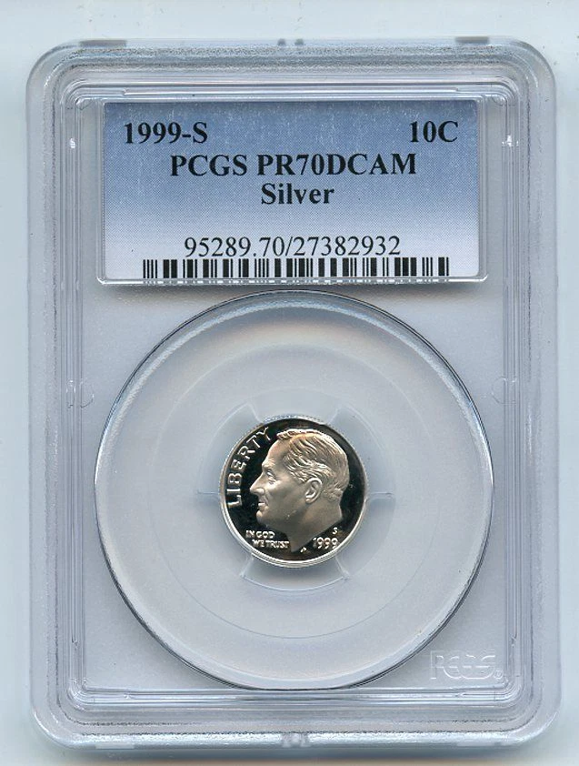 Moneda de diez centavos Roosevelt 1999 S 10C plateada graduación profesional cámara Pr70D Foto 1 de 1