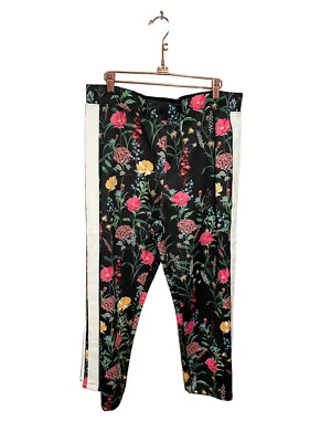 Boston Proper 花卉运动裤裁剪锥形大号弹力踝开衩黑色 — 第 1/4 张图片