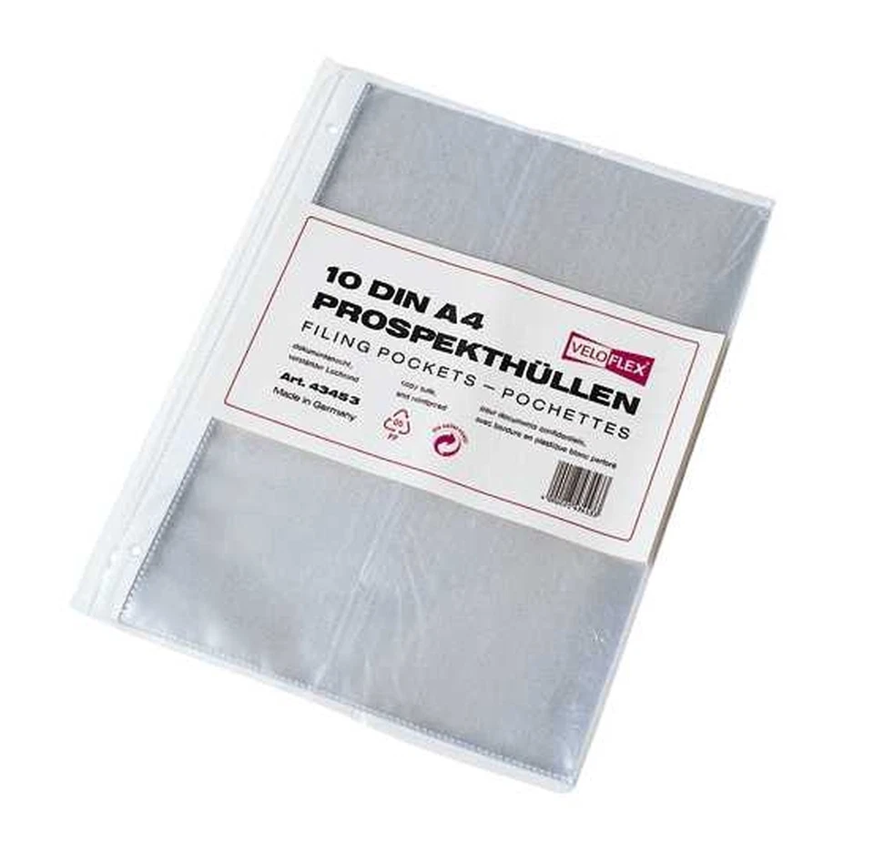 10x Veloflex Prospekthülle A4 hoch glasklar , Prospekthüllen Klarsichthüllen