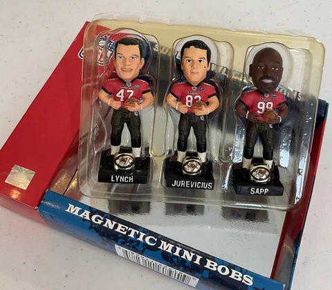 Tampa Bay Buccaneers Super Bowl XXXVII Mini Bobbleheads Lynch Sapp Jurevicius Cover