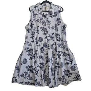 Julian Taylor Blue Check and Floral Sleeveless Dress Size 24W Boho Spring Easter - Picture 1 of 7