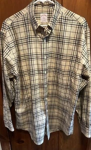 Pristine Brooks Brothers 346 Men’s Shirt LS Large Plaid Tan M VERY Lightly Worn! - Picture 1 of 5