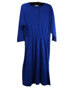 Blair Vintage 90’s Midi Dress Blue 3/4 Sleeve Knee Length Stretch Elastic Waist - Picture 1 of 12