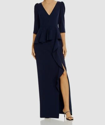 $350 Aidan Mattox Women's Blue 3/4 Sleeve Open Back Column Gown Dress Size 0 - Imagem 1 de 2