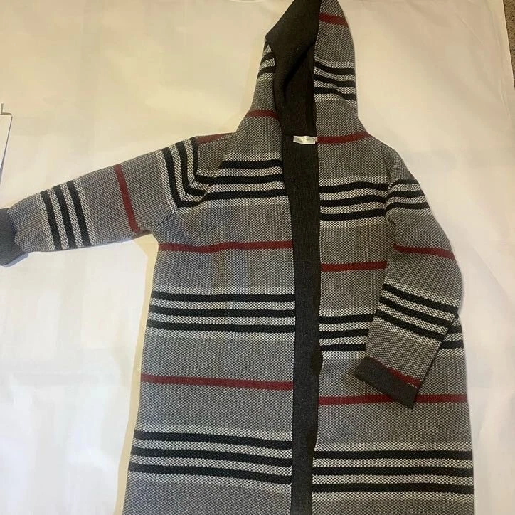 MUJER CÁRDIGAN LARGO CHAQUETA CON CAPUCHA ROJO NEGRO CUADROS MEDIANO Foto 1 de 4