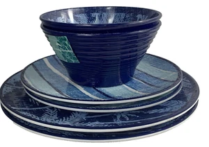 6 pc Tommy Bahama Blue Melamine 2 Ea Dinner Salad Plates Bowls Beach House NEW - Picture 1 of 16