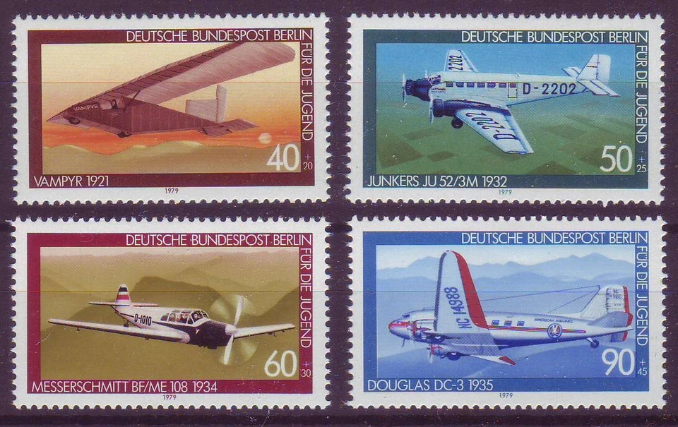 4 SELLOS ALEMANIA-BERLÍN, 1979 | AVIACIÓN | Yvert 552/5 MNH - Imagen 1 de 1