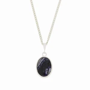 Derbyshire Blue John and Jet Sterling Silver Necklace DBJ612 - Picture 1 of 4
