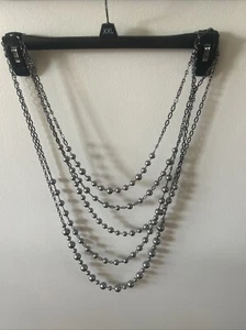 Vintage 5 Strang Halskette Silber Ton Metall Kugeln, Perlen und Ketten 22-44" Retro - Bild 1 von 3