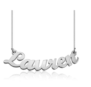 CURVED SCRIPT CUSTOM NAME NECKLACE: 14K GOLD, 14K WHITE GOLD - Picture 1 of 2
