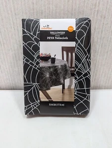 Way to Celebrate Halloween PEVA Vinyl Tablecloth Black Spiderweb 70" Round - Picture 1 of 2