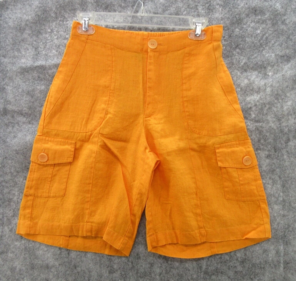 Pantalones Cortos de Lino FLAX Designs P Carga Naranja Cierre de Cremallera Cintura Elástica Nuevos Foto 1 de 4