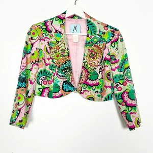 Marciano Women Jacket Blazer Size 4 Cropped Studs Floral Pink Green Blue RARE - Picture 1 of 5
