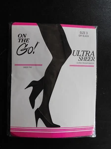 On the Go! Pantyhose Ultra Sheer Off Black Sheer Toe Hosiery Size 3 - Picture 1 of 5