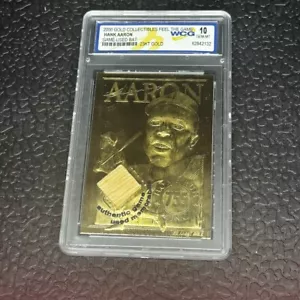 2002 Hank Aaron Gold Collectibles Game used Bat Piece GOLD Card Gem 10 - Bild 1 von 2
