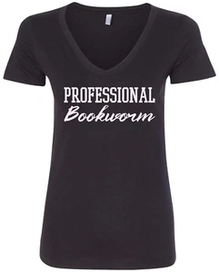 Professional Bookworm Women's V-Neck T-Shirt Book Lover Reader Gift - Picture 1 of 8