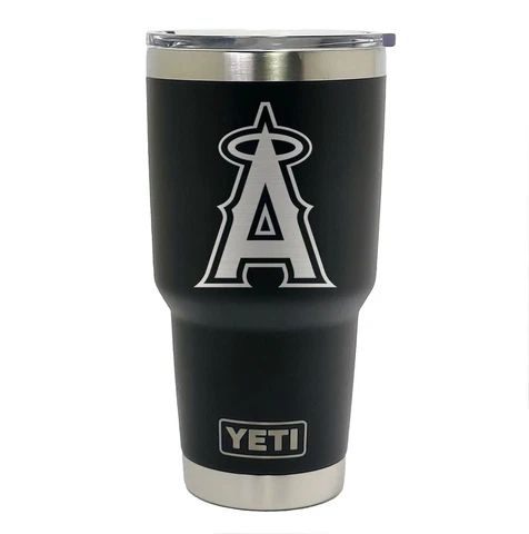 LA ANGELS Anaheim YETI Laser Engraved 20 or 30 oz. Black Stainless Steel Tumbler Cover