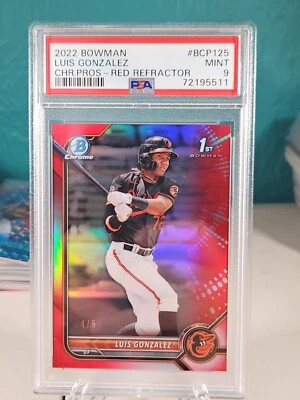 2022 Bowman Chrome Prospect Red Refractor 4/5 Luis Gonzalez PSA 9 - Image 1 of 2