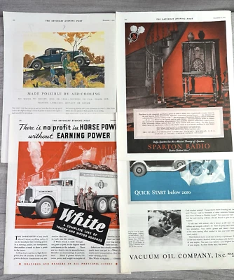 Lote de 4 anuncios impresos Sat Eve Post 1931 aceite, automoción y radio Foto 1 de 4