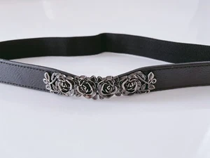 Women Metallic Retro silver Rose slim thin Elastic Dress Narrow Waist Belt Band - Picture 1 of 12