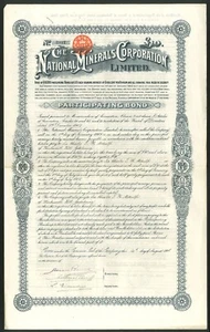 National Minerals Corporation Ltd., participating bond, 1908 - Picture 1 of 1