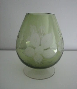 Large Cut to Clear Brandy Snifter Glass Cognac 6.5" light green Germany - Picture 1 of 2