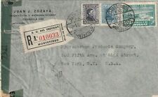 1944 Uruguay WWII censored registered cover sent from Montevideo to New York USA