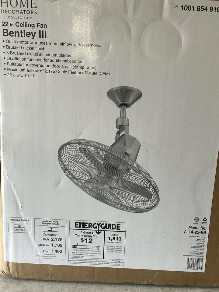 Home Decorators Bentley III 22 in. Indoor/Outdoor Brushed Nickel Ceiling Fan - Image 1 of 1