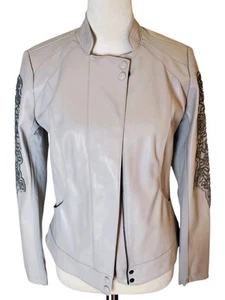 G by Giuliana graue kurze weiche Kunstleder bestickt Perlen Motorrad Jacke Gr.6 - Bild 1 von 21