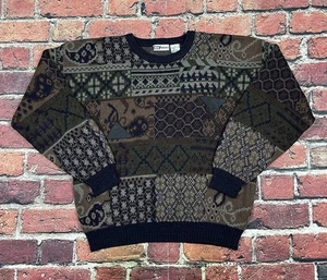Vintage Urban Works Geometric Knit Sweater Leather Trim Men’s XXL Abstract 90s - Picture 1 of 7