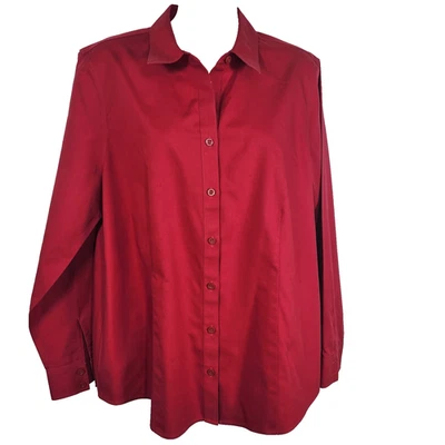 Chico's 女式无铁 Coolmax 全季纽扣衬衫红色 1.5 码 US 10 — 第 1/4 张图片