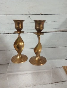 Vintage Messing Twist Kerzenständer 5 Zoll Paar Made in India Mid Century  - Bild 1 von 7