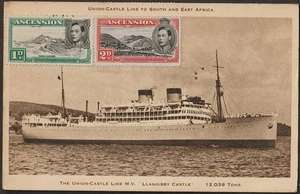 UNION-CASTLE LINE "Llangibby Castle" postal con Ascension Island pmk - Imagen 1 de 2