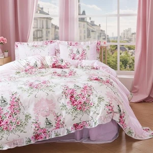 Heimtextilien Rosa Rose Blumendruck Bettbezug Bettwäsche Set für Mädchen 4 Stück... - Bild 1 von 9