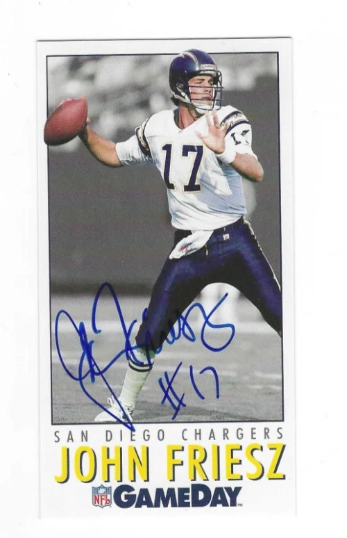 Autographed Signed JOHN FRIESZ San Diego Chargers 1992 GameDay Card #40 wCOA - Image 1 of 1