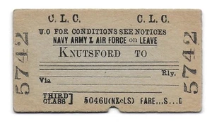 Railway Ticket CLC Knutsford to . 3rd NAAF Leave Single Cheshire Lines Edmondson - Picture 1 of 1