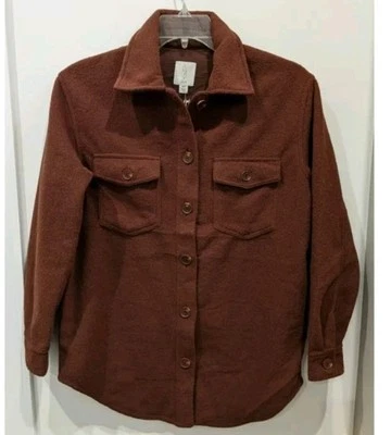 Joie Fleece Shacket Chocolate Marrón L Acogedor Neutro Minimalista Cápsula Armario Foto 1 de 4