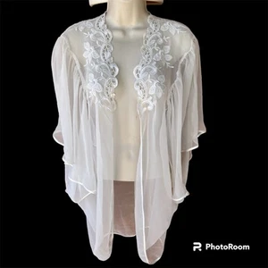 VTG Victoria's Secret Gold Label Sheer Chiffon Lace Open Mini Robe Cream OS - Picture 1 of 12
