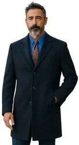 Charles Tyrwhitt Overcoat 100% Merino Wool Mens 46R Navy 3-Button Luxury NWT - Picture 1 of 19