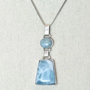 Collar Larimar Vintage Cadena Plata Esterlina Colgante Azul - Imagen 1 de 10