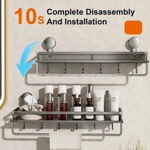 Estante de baño con ventosa - Aluminio, almacenamiento de ducha y soporte de maquillaje sin taladros. - Imagen 1 de 15
