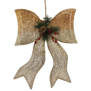Northlight 22" LED Lighted Champagne Gold Gradient Mesh Bow Christmas Decoration - Picture 1 of 7