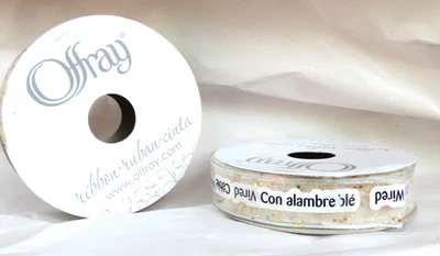 Offray  Gold Flecks on Sheer White Wired Ribbon 5/8" 2x9' - Image 1 of 2