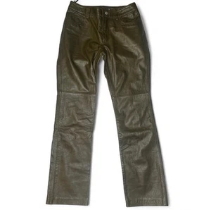 Pantalones De Colección Años 90 Y2K GAP Cuero Genuino Bootcut Pierna Marrón/Verde Talla 6 - Imagen 1 de 7