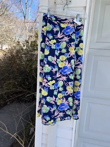 NWT Talbots Pretty Navy Multicolored Pink Yellow Floral Midi Skirt 20W - Picture 1 of 4