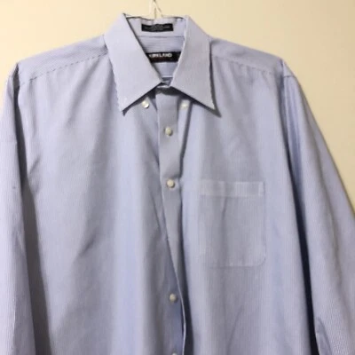 Kirkland Shirt 16 1/2 35 Button Blue Stripes Long Sleeve Pocket 23" pit 32" Long - Image 1 of 4
