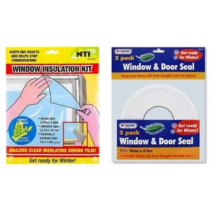 2er-Pack Fenster Tür Klebeband Dichtung Schaum 9 mm x 4,5 mm & Fenster Isolierung Kit Schrumpffolie - Bild 1 von 5