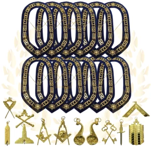 Collares de cadena chapados en oro Masonic Regalia Blue Lodge, juego de 12 oficiales - Imagen 1 de 7