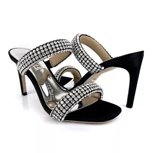 Badgley Mischka Women's Sade Jeweled Double Band Heeled Sandals Black Size 6 - Picture 1 of 10